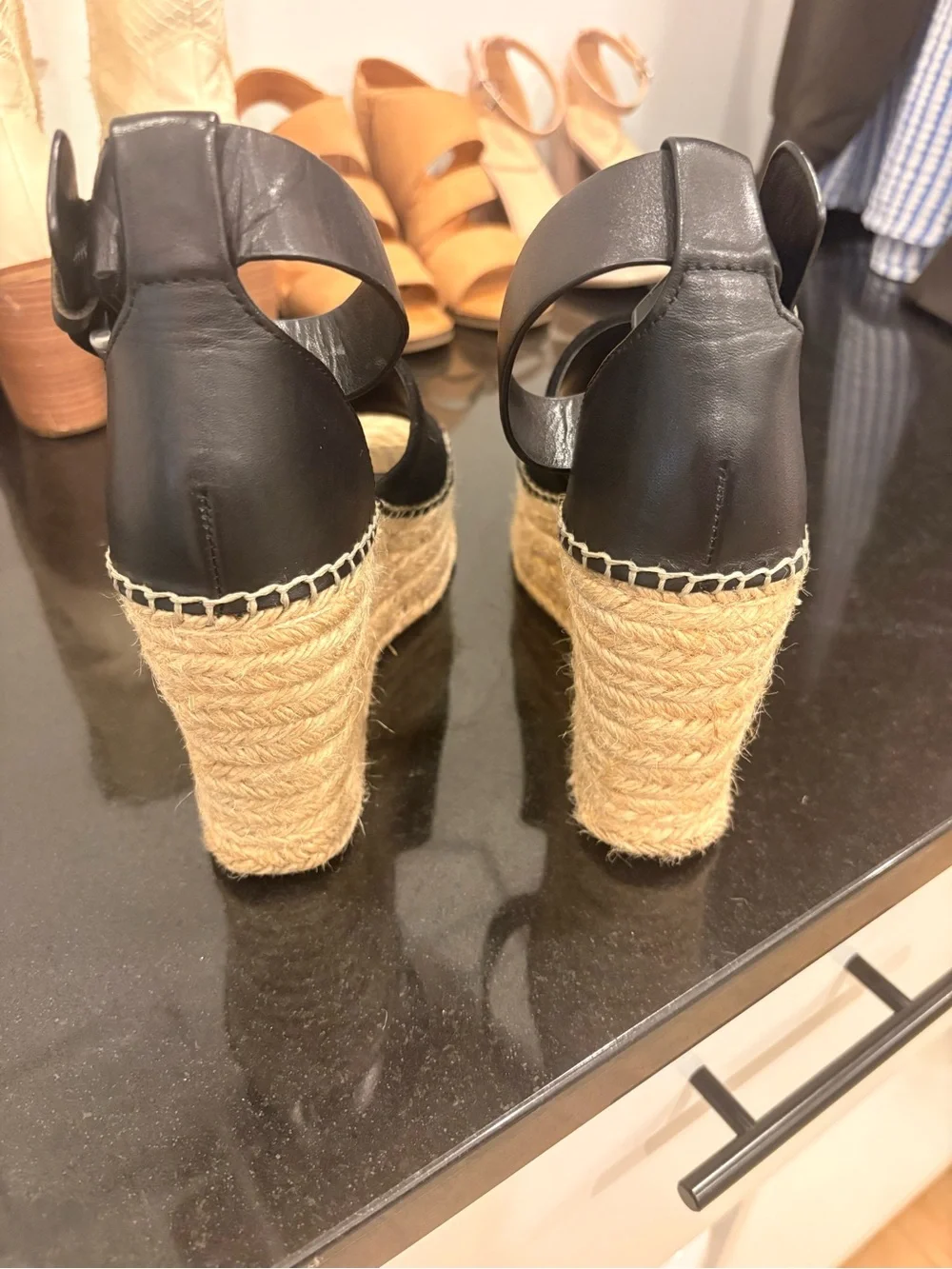 Black Espadrille Wedge Sandals with Ankle Strap size 6 Marc Fisher